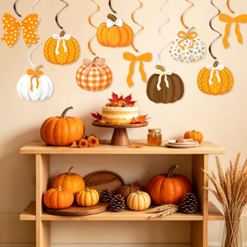 Fall Pumpkin Hanging Swirl Decorations - 20 Pack Autumn Ceiling Streamers