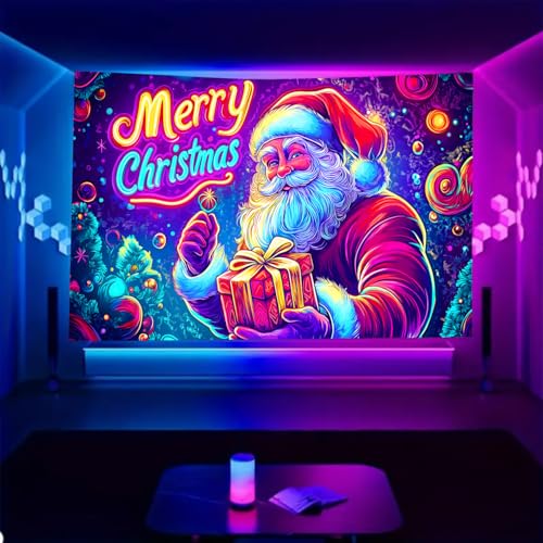 UV Reactive Christmas Tapestry - Glow in the Dark Wall Hanging for Holiday Decor