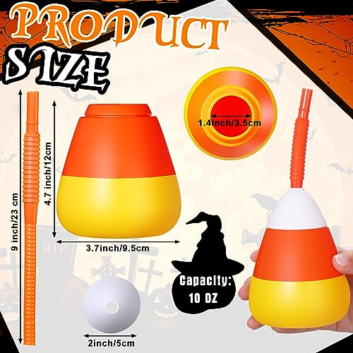 Halloween Candy-Shaped Reusable Plastic Cups with Lid & Straw - 10 oz, 12 Pack