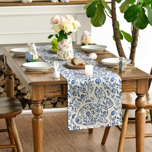 Easter Bunny Rabbit Table Runner 13x72 Inch Seasonal Spring Kitchen Decor - Beige