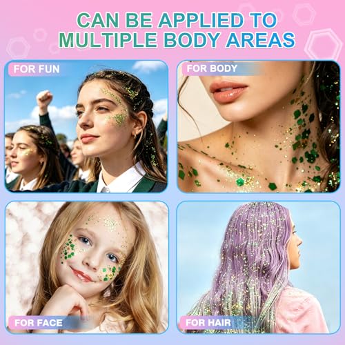 Green Body & Face Glitter Gel - Self-Adhesive Holographic Chameleon 18ml Set