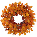 Artificial Fall Leaf Wreath - 24 Inch Autumn Decoration in Orange Yellow - Rustic Front Door Decor