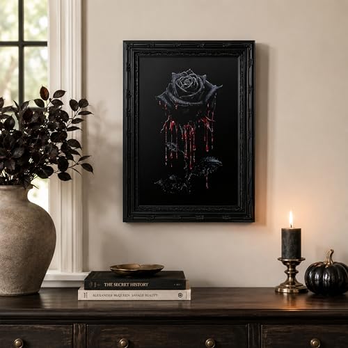 Wonjizdon Vintage Gothic Black Rose Canvas Wall Art 11x9 Inches - Framed