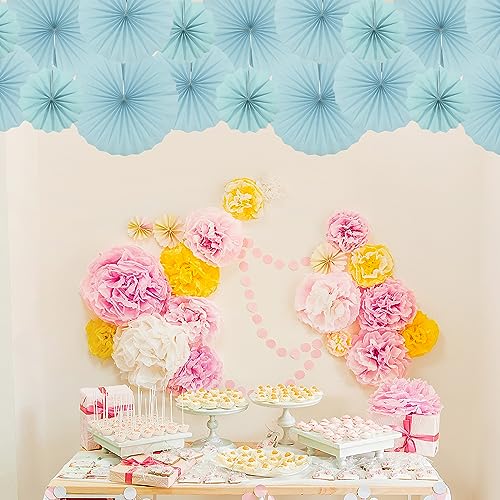 Blue Hanging Paper Fans Party Decorations Set - 6 Pcs for Weddings, Birthdays & Events