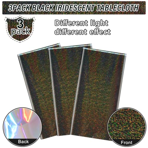 Black Iridescent Plastic Tablecloths 3 Pack - 54x108 Inch Rectangular Disco Party Cover