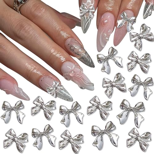 Silver Bow Nail Charms 50PCS with 2 Styles for Nail Art & DIY Crafts - Variation: Silver Bow