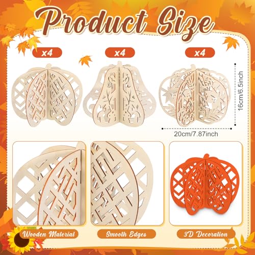 Fall Pumpkin Wooden Cutouts - 36 Pcs DIY Unfinished Signs 7.8 Inch - Autumn Thanksgiving Decor