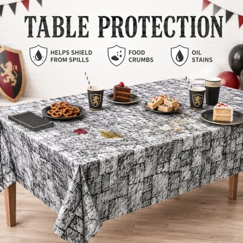Stone Wall Tablecloth 54x108 Inch Medieval Castle Knight Themed Party Decorations - 2 Pack