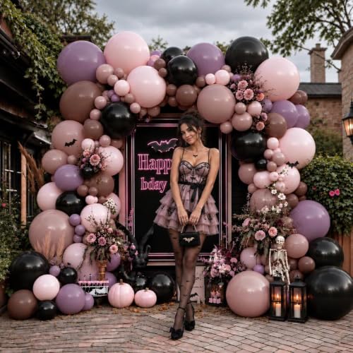 Pink Black Purple Balloon Arch Kit Double Stuffed Party Decor — Variation: Pink Black Purple
