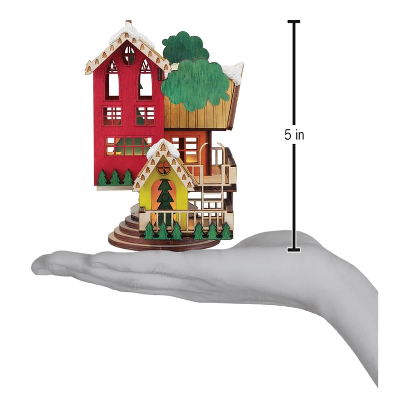 Wooden Christmas Tree House Ornament with Light Up Glow - Holiday Keepsake