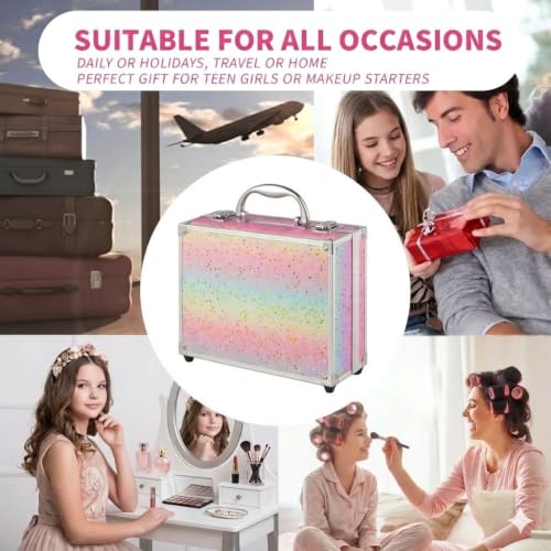 Rainbow Makeup Kit Starter Gift Set with Train Case for Teens