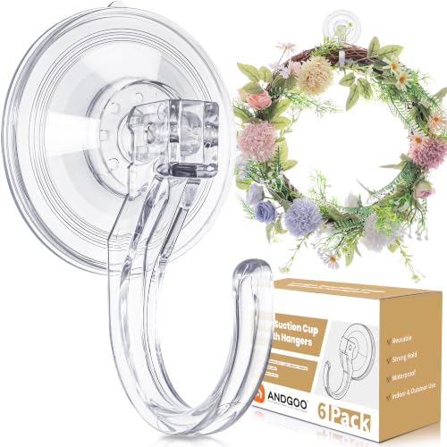 Clear Wreath Hangers for Front Door - 6 Pack Large Suction Hooks