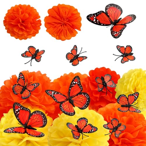 Dia de Los Muertos Decoration Set with Marigold Flowers & Monarch Butterflies