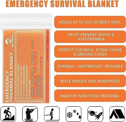 QIO CHUANG Emergency Mylar Thermal Blankets - 4-Pack Survival Blankets for Camping & Hiking