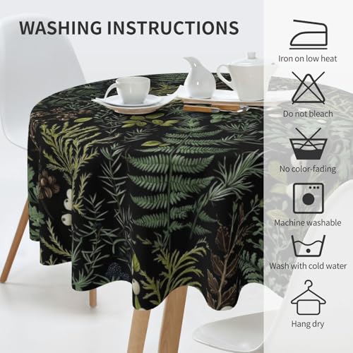 Plant 01 Round Botanical Tablecloth 60 Inch - Sage Green Boho Herb Leaf Decor