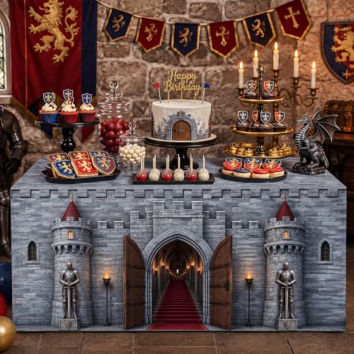 Medieval Castle Tablecloth - 6Ft Knight Castle Party Decor, Washable Fabric