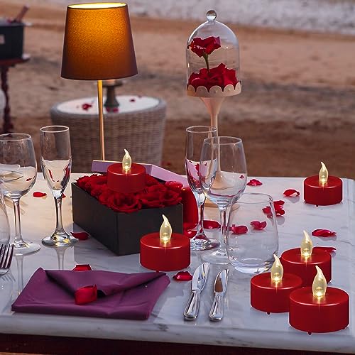 Flameless LED Tea Light Candles Bulk 24 Pack Red Flickering Battery Operated