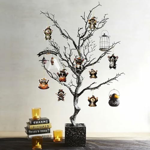 Halloween Tree Ornaments - 9 Pcs Funny Raccoon Acrylic Decorations - Style 7