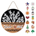 12-Inch All-Season Welcome Sign Wreath with Replaceable Plaques for Front Door Decor