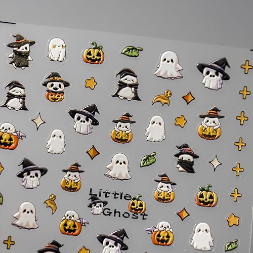 Halloween Nail Art Stickers Pumpkin Ghost Self-Adhesive Decals for DIY Manicure - 1 Sheet