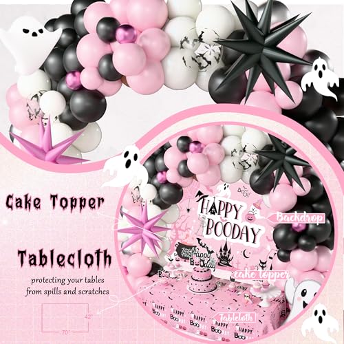 Pink Halloween Birthday Decorations Party Kit with Balloons Banners & Backdrop