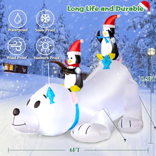 6 Ft Inflatable Christmas Polar Bear with Penguins LED Lights Outdoor Yard Decor