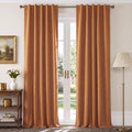 Blackout Linen Curtains - Burnt Orange, 2 Panels, 90 Inch Long, Versatile Window Treatment with 3 Hanging Styles
