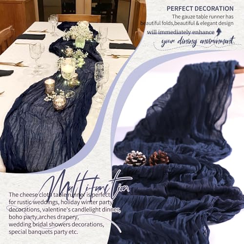 Navy Blue Cheesecloth Table Runner Set - 18 Pack, 10FT Rustic Wedding & Party Decor