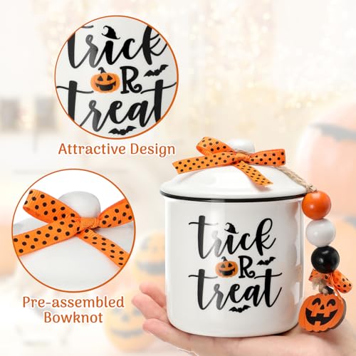 White Halloween Trick or Treat Ceramic Candy Canister - Festive Decor