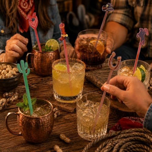 Cowboy Cocktail Stir Sticks 30 Pcs Western Rodeo Party Drink Picks - Rustic Acrylic