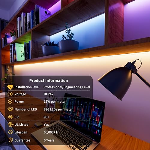 PAUTIX RGBW 4000K COB LED Strip Light 24ft - Color Changing & White