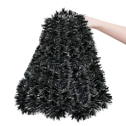 33ft Black Christmas Tinsel Garland - Metallic Twisted Holiday Decor