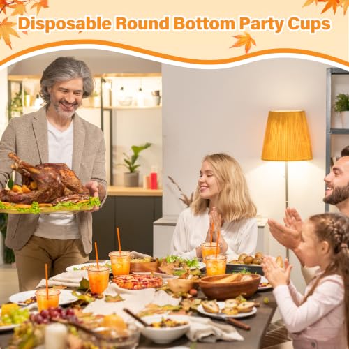Orange Plastic Party Cups with Lids and Straws - 12oz, 50 Pack, Variation: Orange / 12oz-50pcs