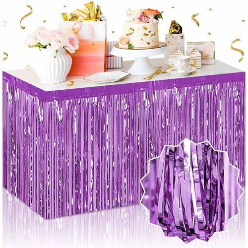 Light Purple Foil Fringe Table Skirts 3 Pack 29x108 Inch Party Decoration
