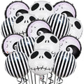 15 Pack Halloween Skull Balloons - Black & White Striped Foil Party Decorations