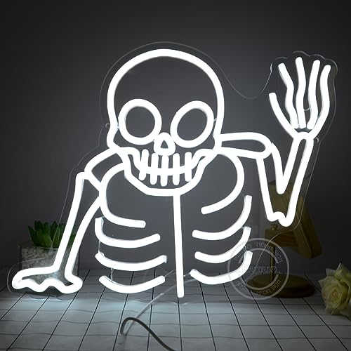 Skull Neon Sign Halloween Decoration LED Skeleton Wall Light - Cold White