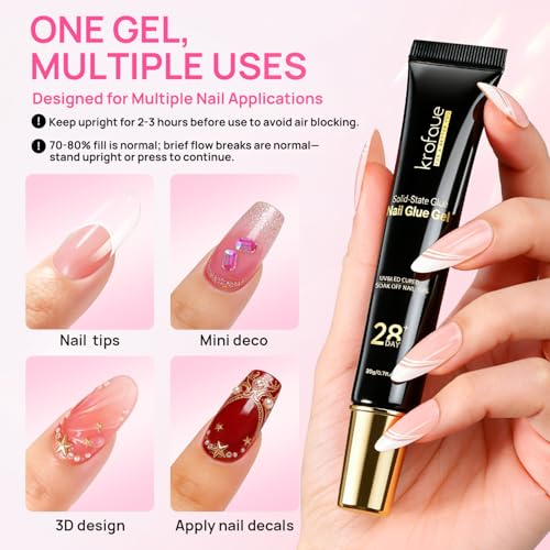 Krofaue UV Solid Nail Glue Gel 2 Pack - Strong Bond for Clear Nail Tips