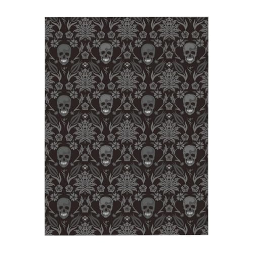 Gothic Black Tablecloth - Skeleton Floral Rectangular Waterproof 54x72 Inch - Obilvix Variation
