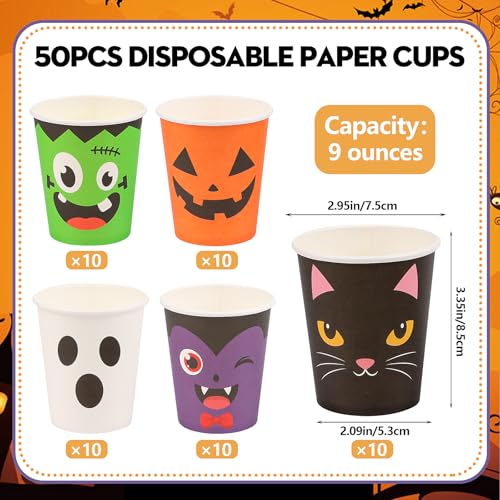 Purple Halloween Paper Cups 9 oz Disposable Party Cups with Spooky Designs