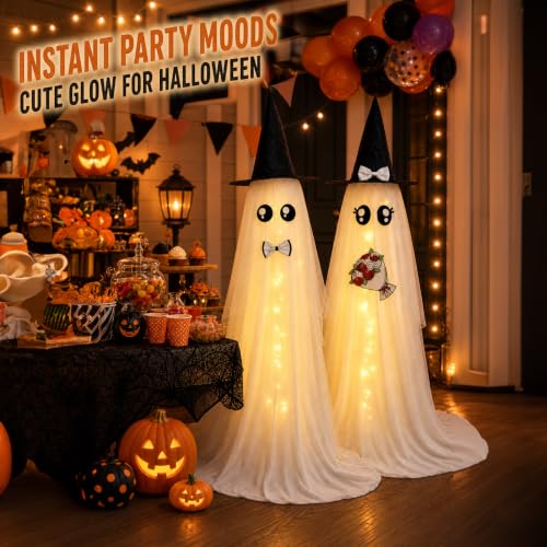 White Lighted Halloween Ghost Decorations Set of 2 - 59 Inch Couple Ghosts