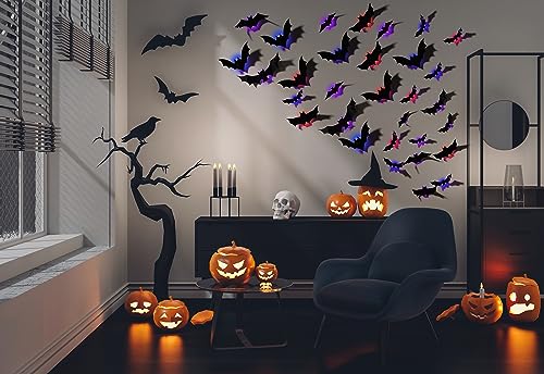 Makevivi 24-Pack LED Halloween Bat Decorations 3D Wall Lights for Door & Window - Bat / 60 Pcs