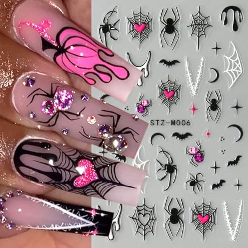 Halloween Ghost 3D Nail Stickers Set - Pink Heart Spider Web Moon Skull, Variation 2