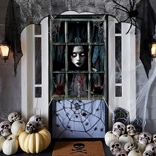 Mini Girl Ghost Curtains for Halloween Decorations, Window Silhouettes, Scary Screen
