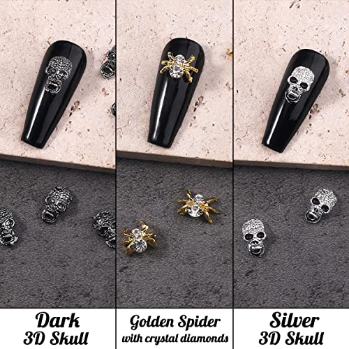 40 Pcs Punk Nail Art Skull & Spider Charms Halloween Nail Decorations - Variation C