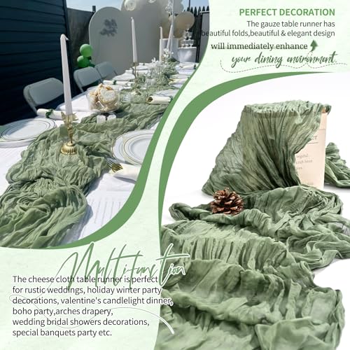 Sage Green Cheesecloth Table Runner Set - 20 Pack 10ft Wedding & Event Decor Variation of THIS listing