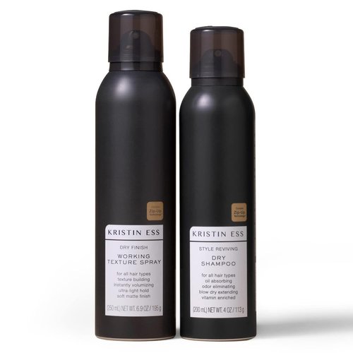 Kristin Ess Hair Dry Styling Set - Vitamin C Dry Shampoo Powder & Light Hold Texturizing Spray - Volumizing, Oil Absorbing, Shine Enhancing for Dark, Brunette & Blonde Hair - Sulfate Free