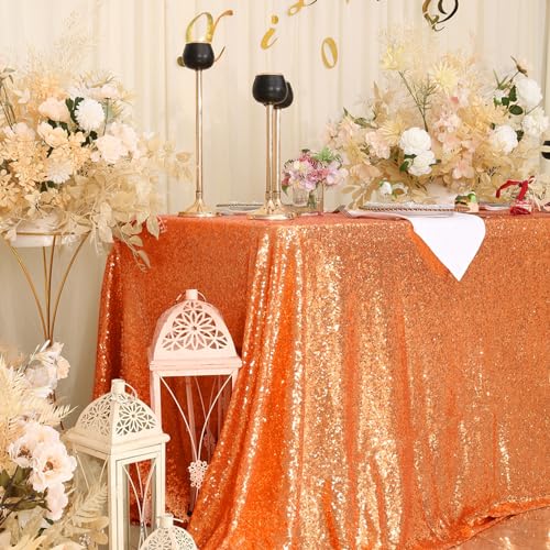Orange Sequin Tablecloth 90x156 Inch Rectangle Party & Wedding Decor - Sparkly Fabric