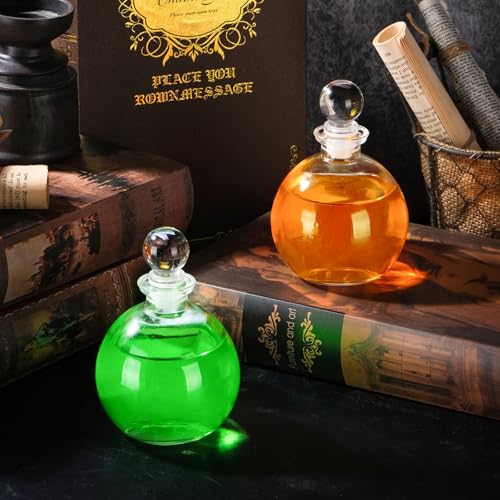 2 Pack Spherical Glass Bottles with Stopper - Decorative Clear Containers for Liquids & Crafts - 8.5oz Variation 2