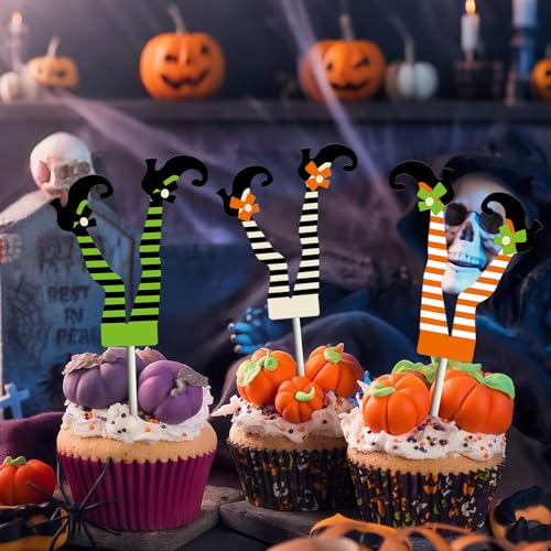 Halloween Witch Cupcake Toppers - 24 Pack Witch Boot Cake Decorations with Variation Halloween-24