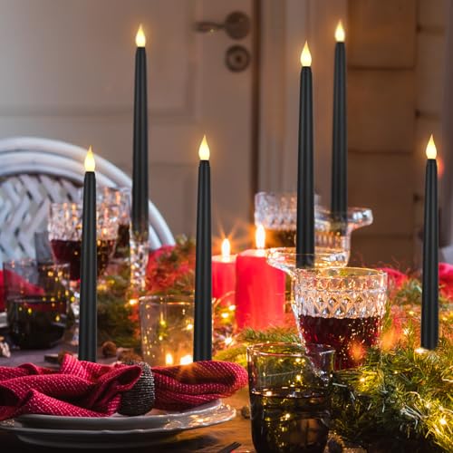8.5 Inch Black LED Flameless Taper Candles Bulk - Safe Battery-Operated Decor